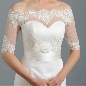 White Lace Off Shoulder Wedding Dress Shrug NWT